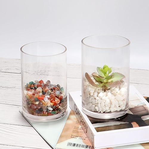 Miniatura 5 de Juego de 3 jarrones cilíndricos de vidrio para centros de mesa, florero transparente de 6 pulgadas de alto para decoración del hogar, portavelas,
