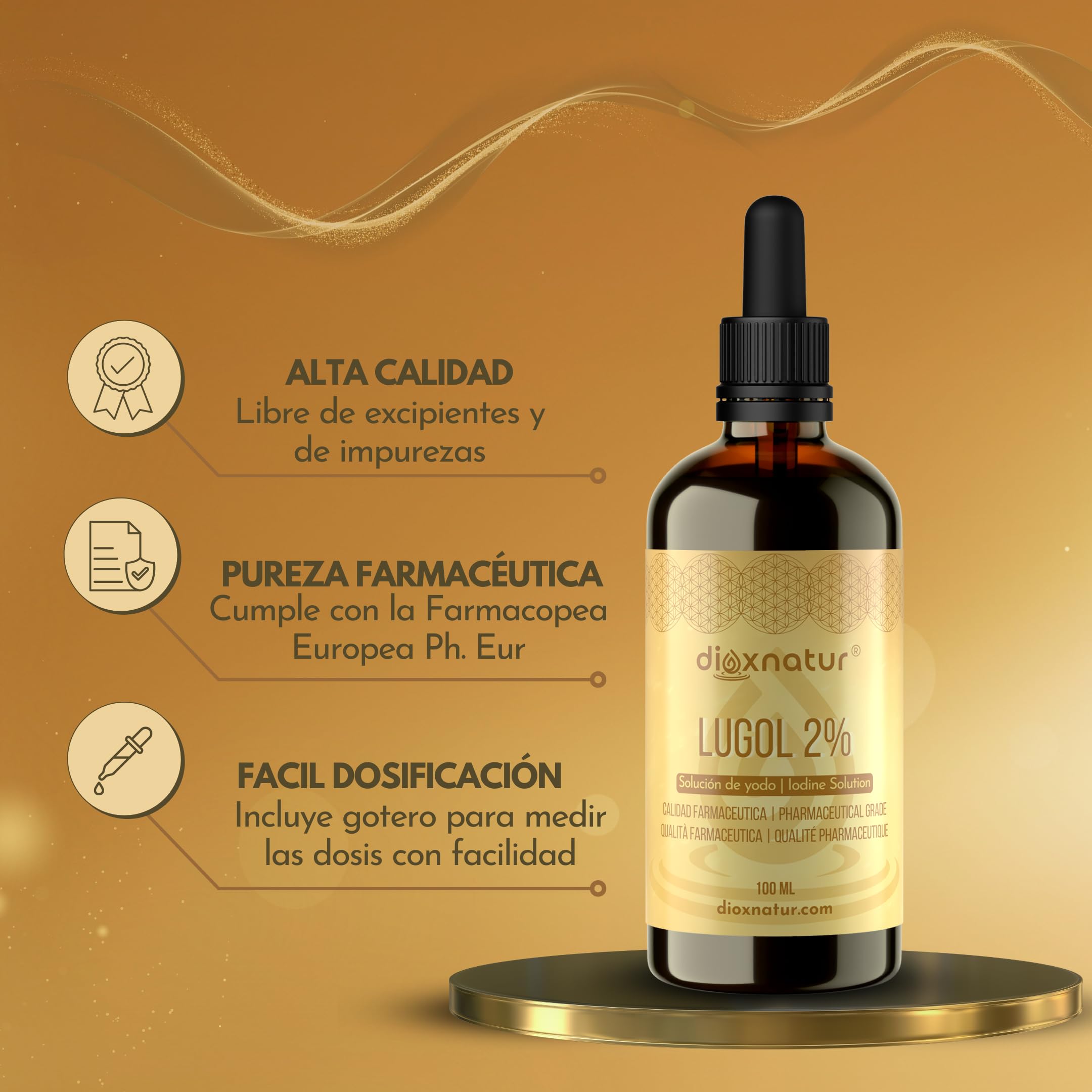 Solución de Lugol 2% Calidad Farmacéutica 100ml | Fórmula Suave de Yodo y Yoduro de Potasio con Pipeta Precisa