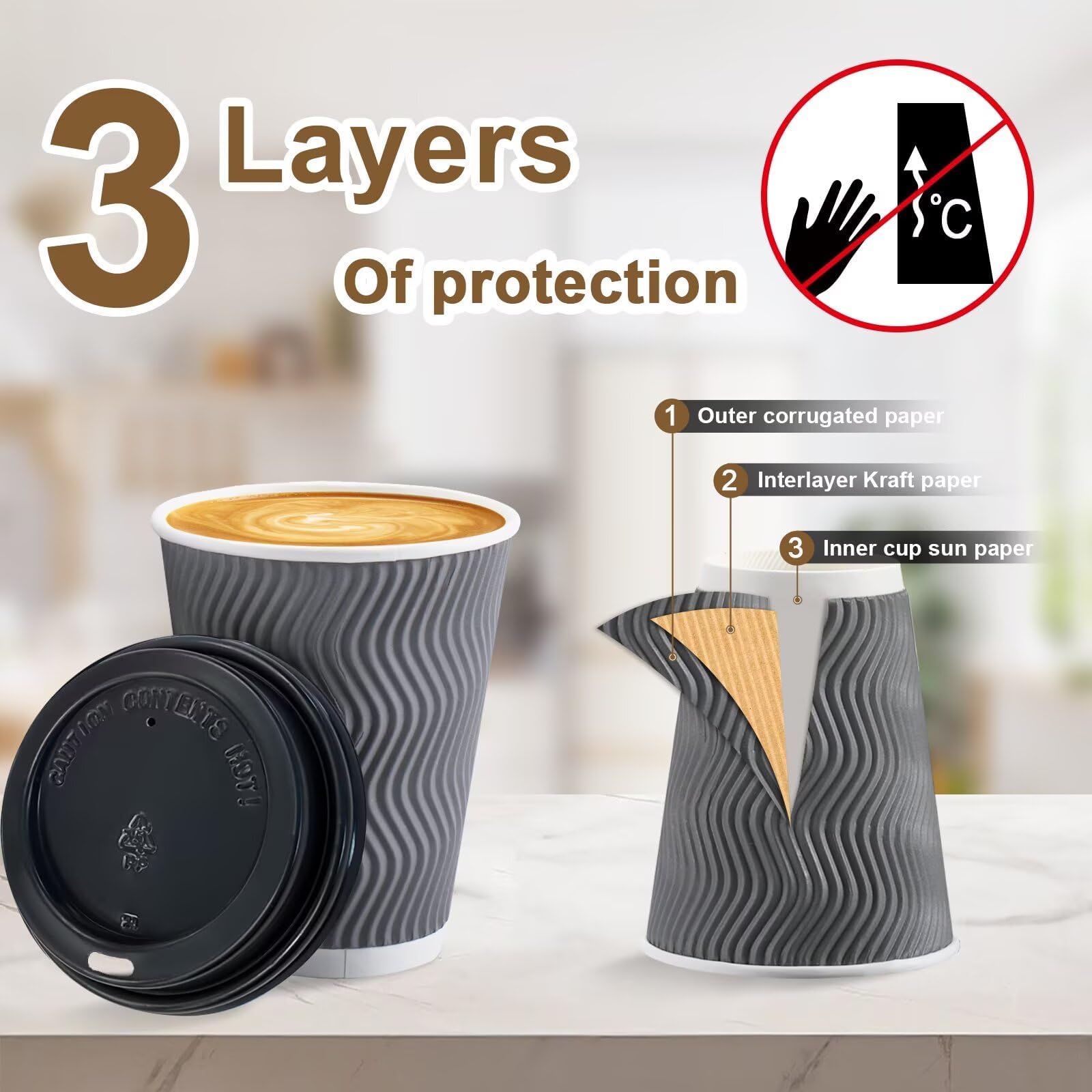Clawsoff 100 Pack 12 oz Coffee Cups with Lids Disposable Paper Cups Gray — Amazon image 4