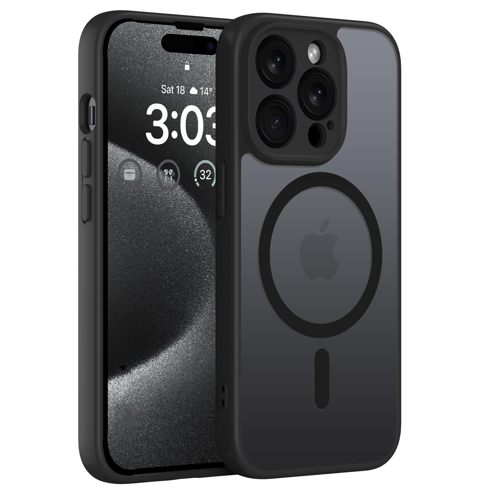 ORDA Magnetisch Hülle für iPhone 15 Pro Max 6.7 Zoll Kompatibel mit MagSafe, Transluzente Matt Rückseite Dünn Kameraschutz Stoßfest Handyhülle für iPhone 15 Pro Max (Schwarz)