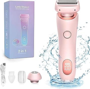 Bikini Trimmer for Women,2 in 1 Dual Head Bikini Shaver & Body Shaver,Cordless & Waterproof Electric Bikini Trimmer for Women, Painless Hair Removal with Silky Glow Finish,Light Pink