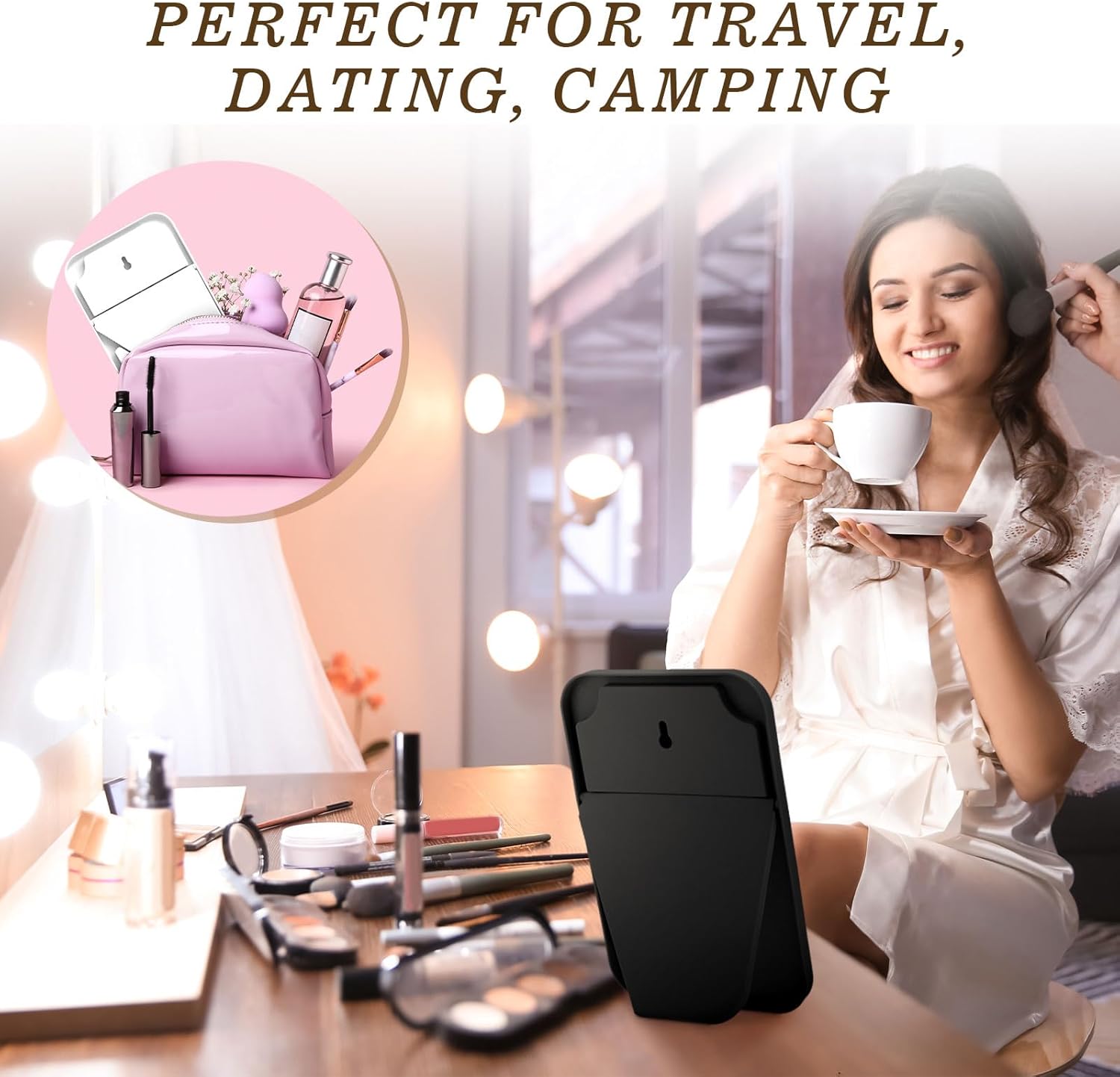 Cinnvoice 12 Pack Desktop Makeup Mirror Bulk 90° Adjustable Portable 8" Vanity Table Mirror with Stand, Folding Travel for Makeup Party Spa Party, Women, Cosmetics Personal Beauty (Black,White)