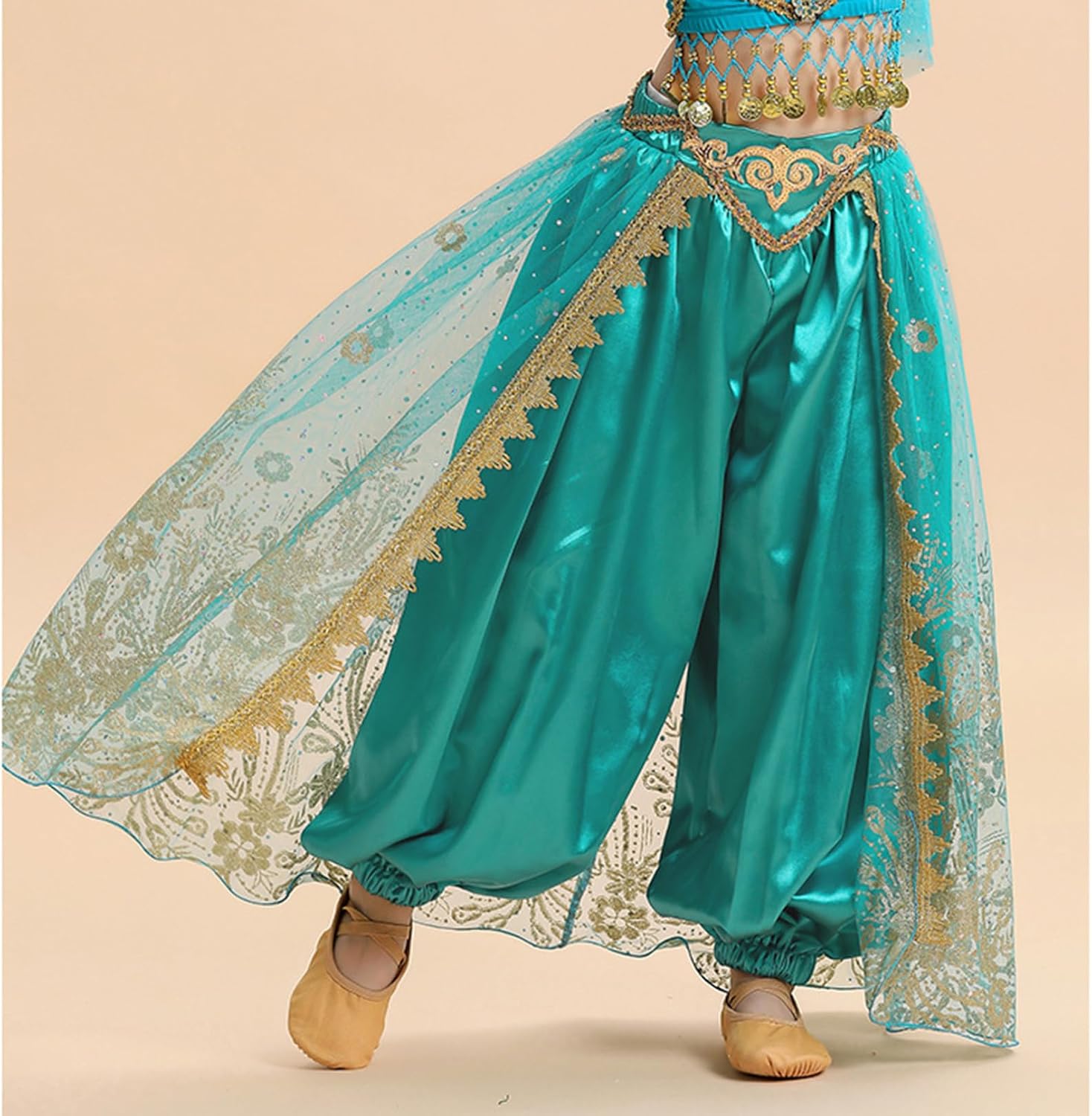 Agoky Kids Girls Sequined Flowy Belly Dance Harem Pants Enthic Yoga Stage Performance Costume Party Dress Up