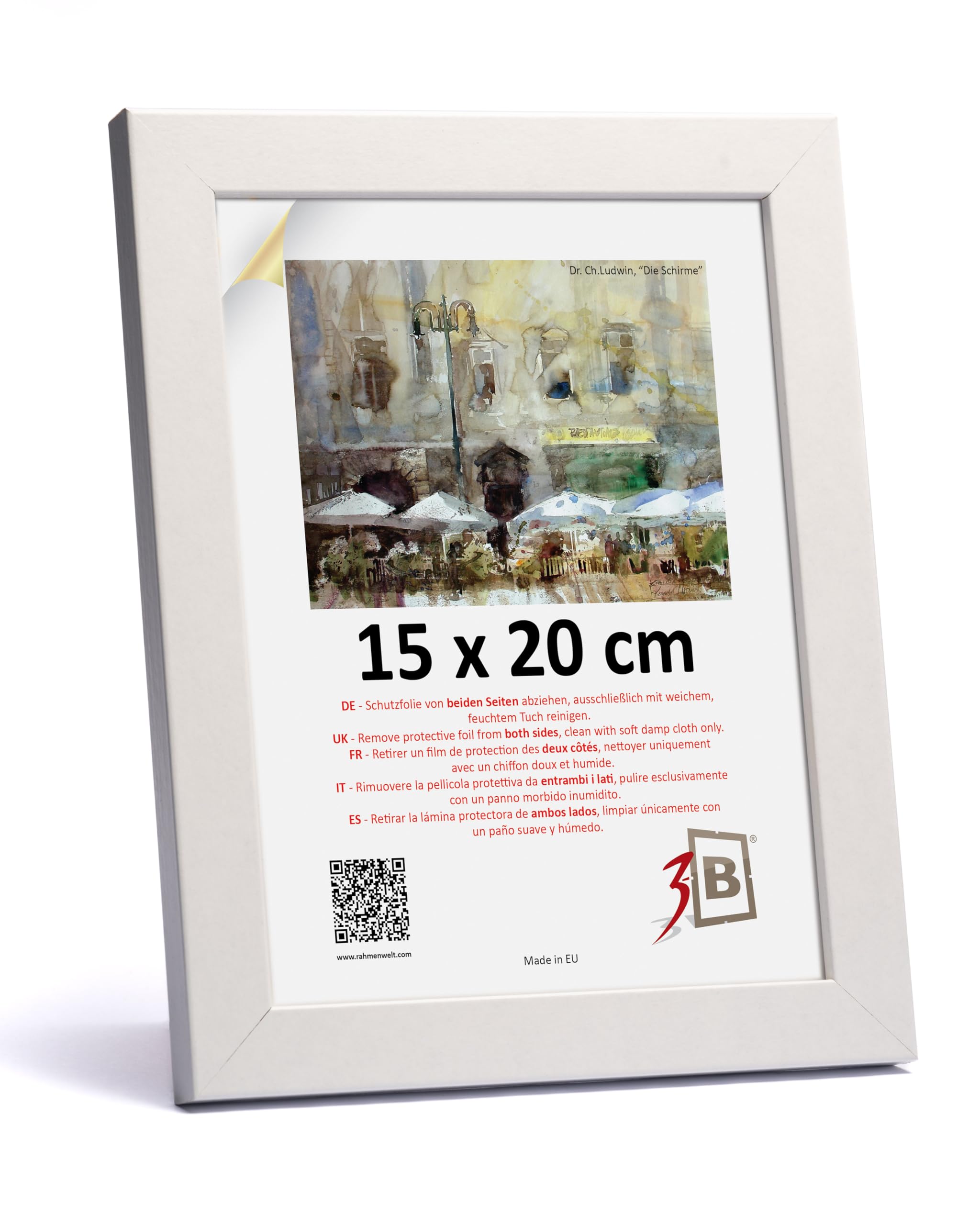 3-B Marco de Foto HIT - blanco - 15x20 cm - marco para fotos de madera con cristal acrílico
