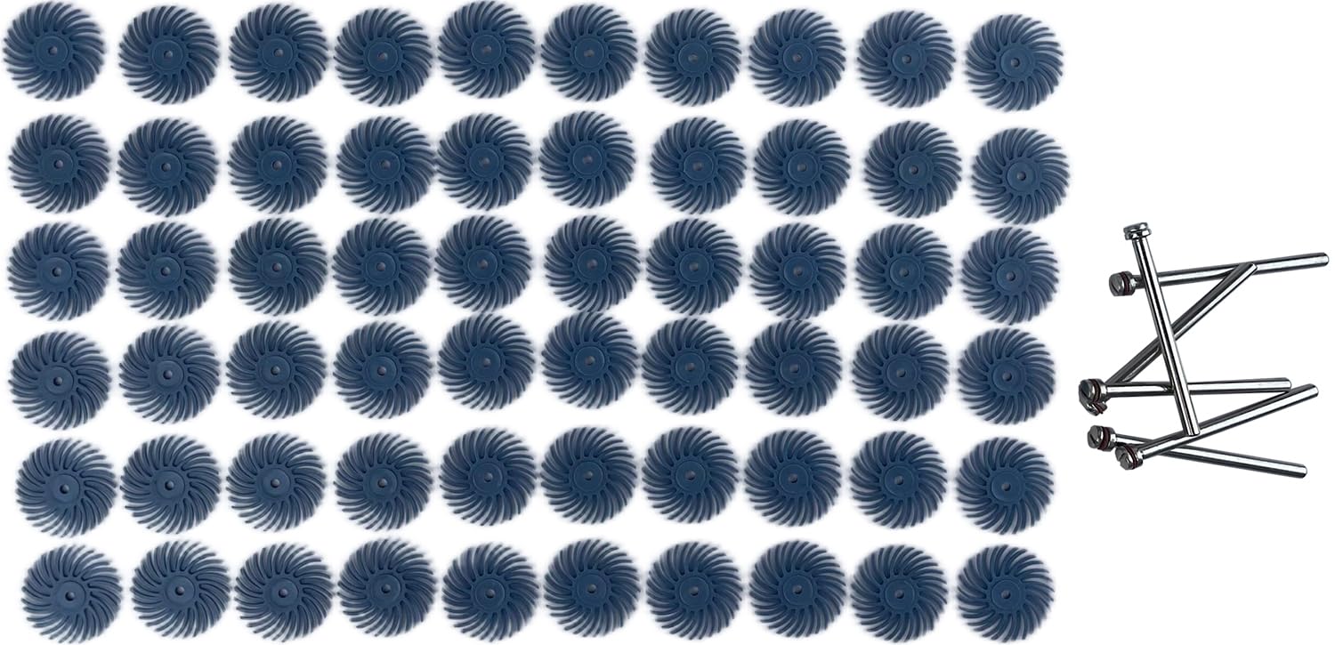 60pcs 3/4 Inch Radial Bristle Disc with 3 mm Shank for Rotary Tools, Jewelry Wood Metal Polishing Cleaning Abrasive Brush Kit, Grit 400