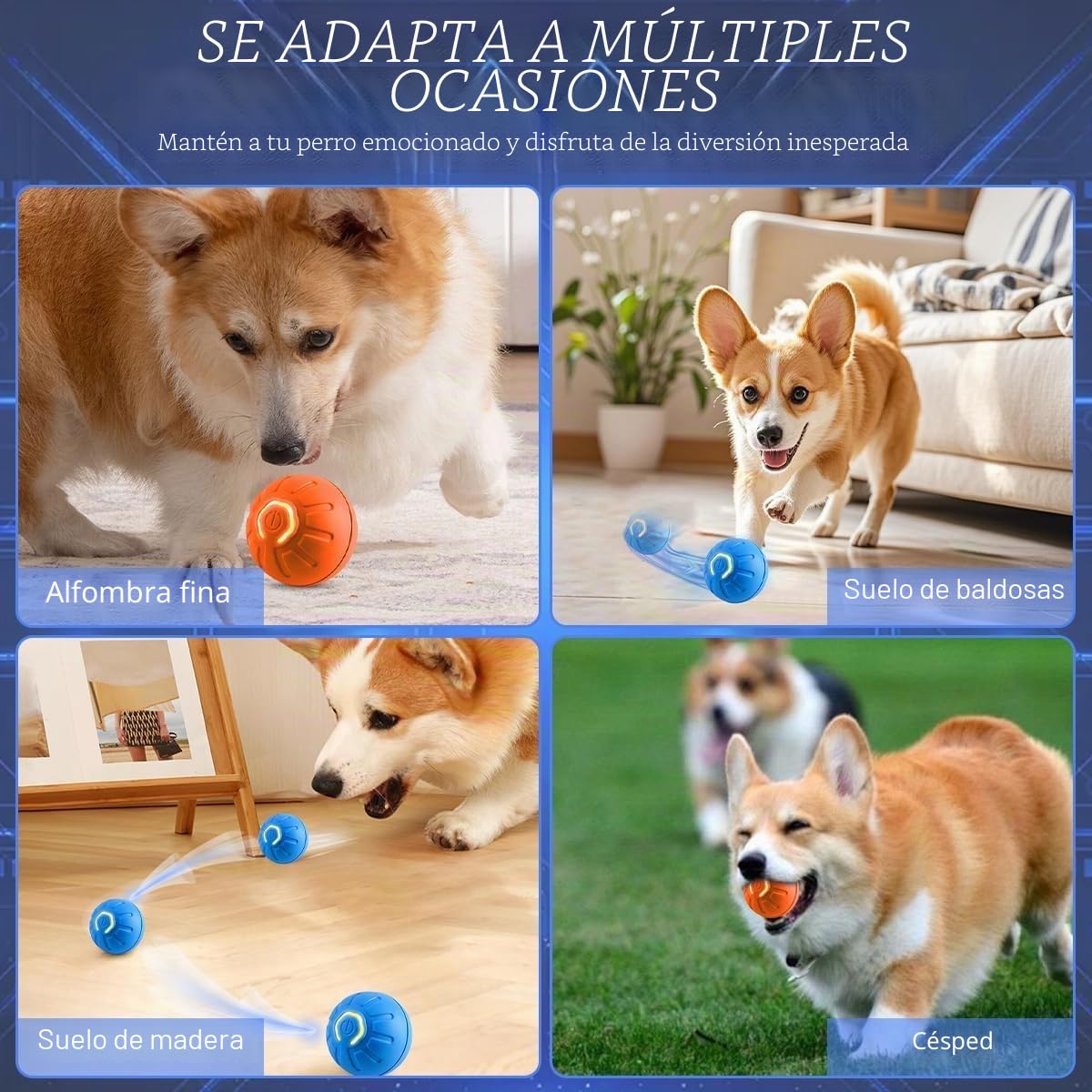 Pelota Interactiva para Perros, Pelota Rodante Automática, Juguete Divertido y Recargable para Perros, Gatos y Gatitos — para Uso en Interiores y Exteriores