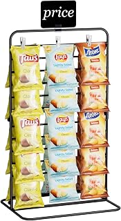 Nuovoware Chip Rack Display Stand, 11-Row Chip Bag Holder with 60 Clips, Potato Chip Rack Hanging Candy Display Organizer for Concession Stand, Retail, Party, Countertop with Display Label, Black