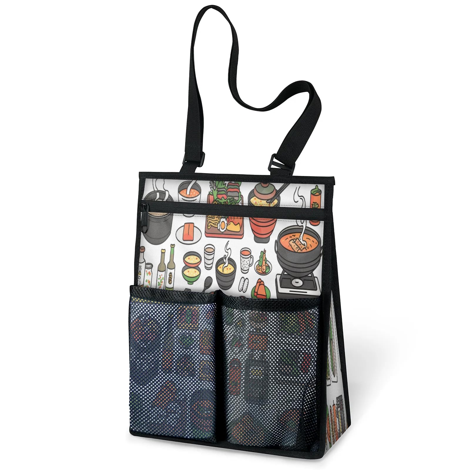 Ourtheme Cute Japan Food Portable Shower Bag for Travel Gym Camp Beach Tote Shower Caddy Bags Hanging Toiletry
