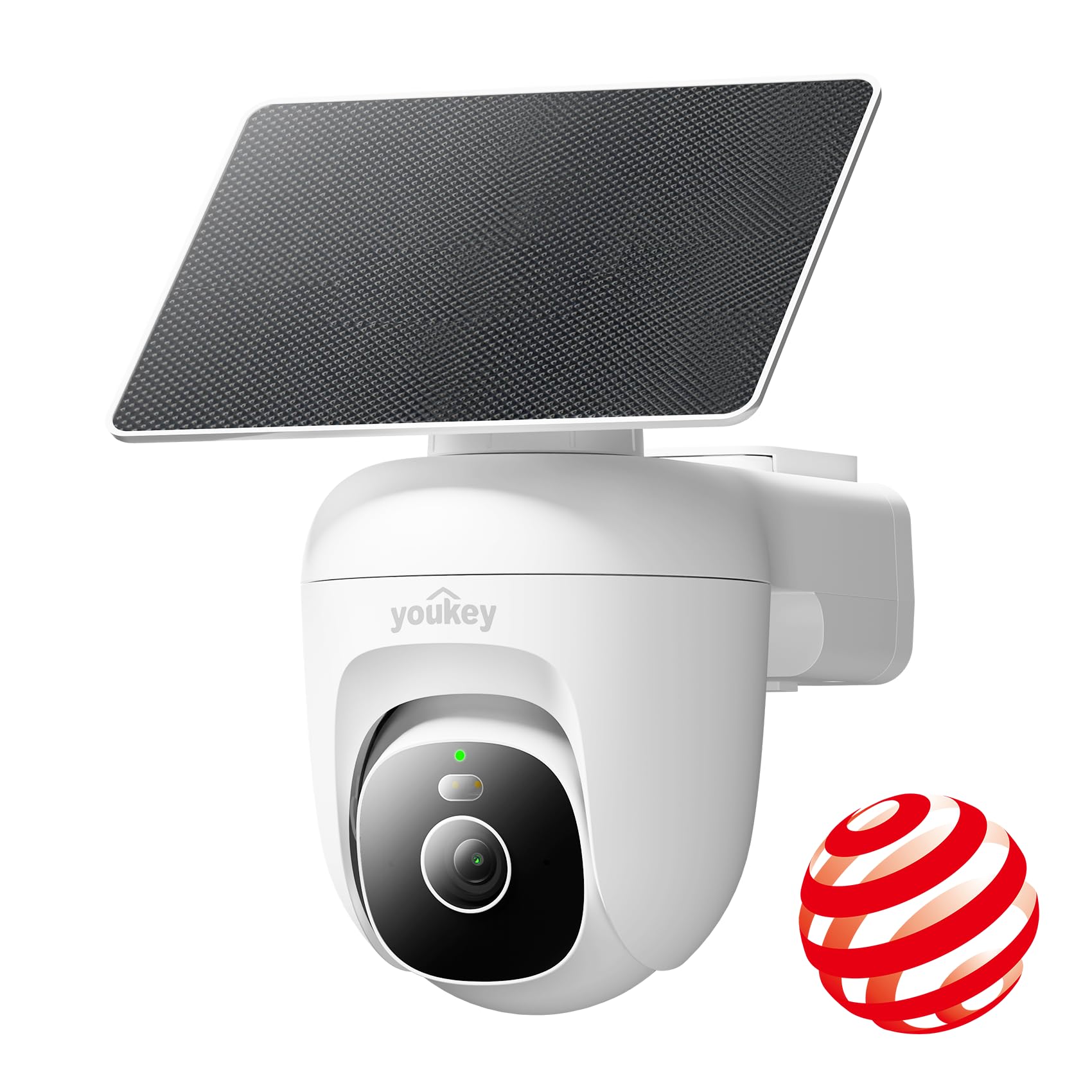 youkey Telecamera di sicurezza solare Wireless Outdoor, Registrazione AOV 24/7, Rilevamento persona/veicolo AI, 25 m di notte a colori, senza abbonamento, Pan/Tilt a 360°, monitoraggio umano, batteria