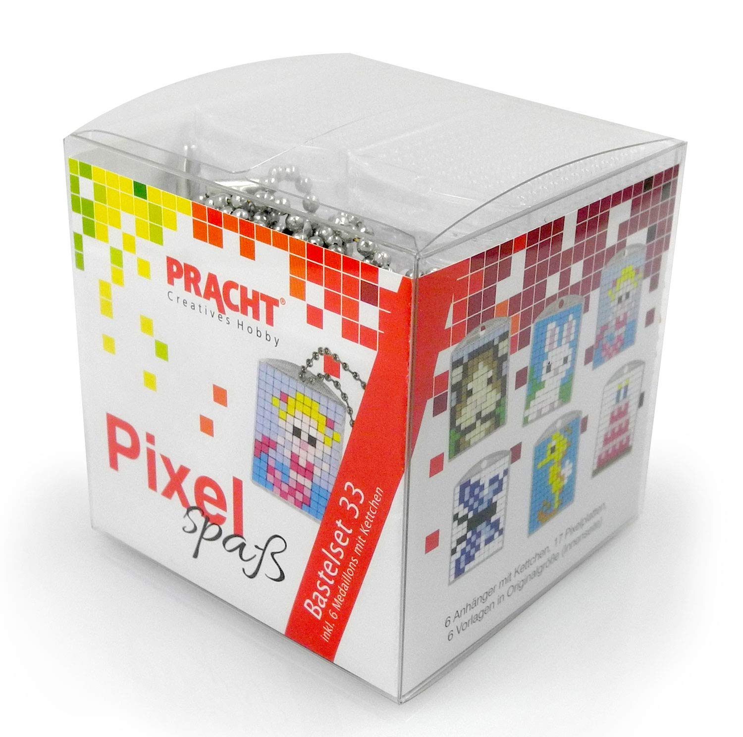 Pracht Creatives Hobby Pixel P90071-63501 Fun Craft Set 33 for Making 6 Keyrings (Lockets) for Children, Easy Plug-In System, No Ironing or Gluing, Organic Plastic Stones