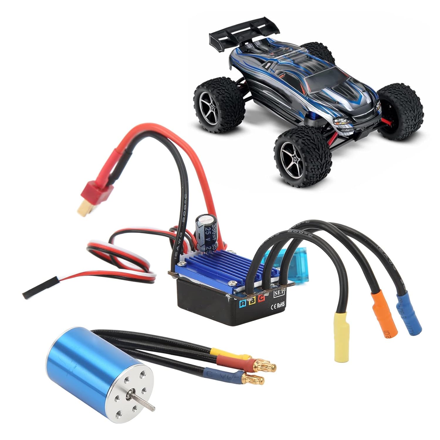 RC Brushless Motor ESC, 2435 4800KV 4 Pole 12 Slot High Torsion Motor with 25A Brushless ESC, for HSP 1/16 1/18 RC Car