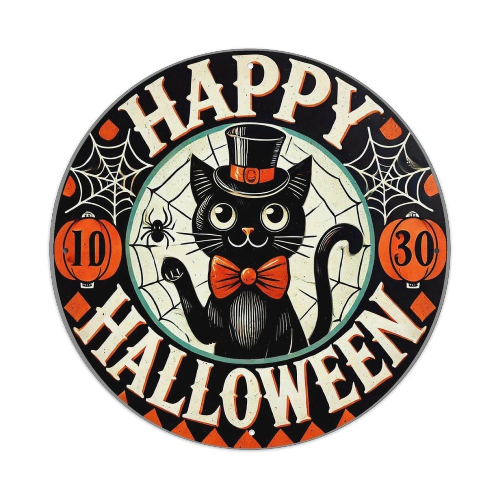 Black Cat Spider Web Pumpkin Metal Tin Sign Plaque