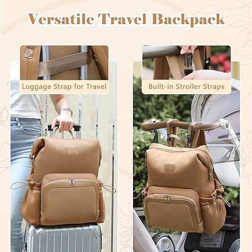 Miniatura 5 de miss fong Mochila para pañales Bolsa de pañales para bebé, bolsa de neopreno, mochila de neopreno de gran capacidad con cambiador de pañales,