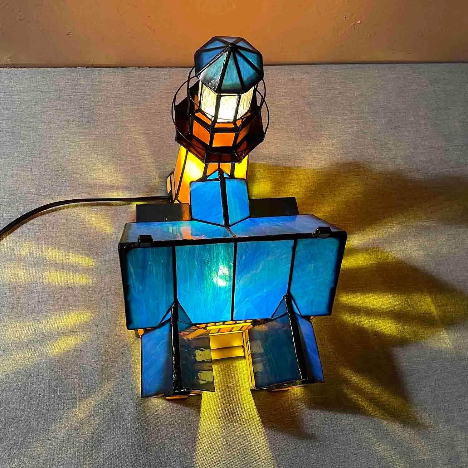 Bieye L10940 Southeast Lighthouse Tiffany Style Stained Glass Accent Table Lamp for Home Decor