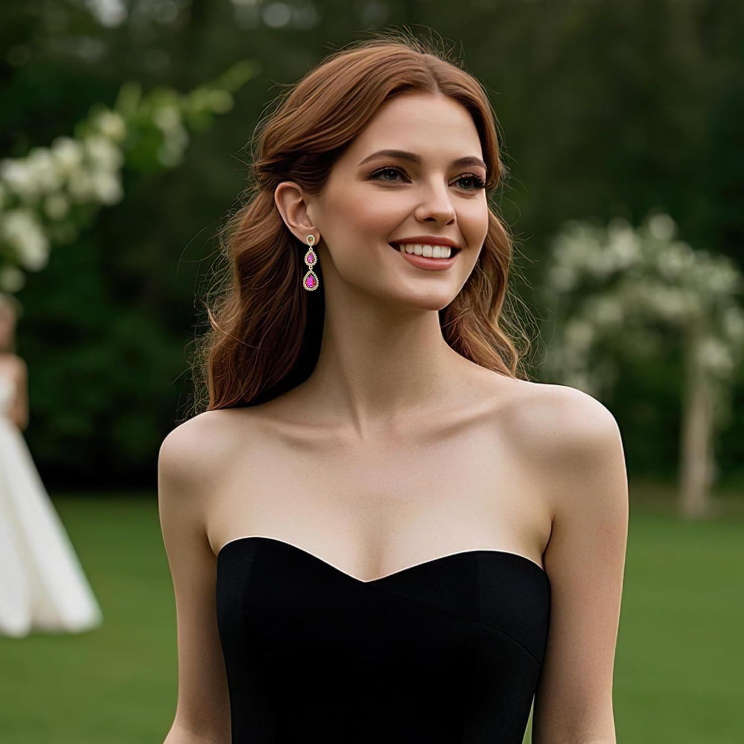 BriLove Gorgeous Shiny Rhinestones Teardrop Chandelier Long Dangle Earrings for Wedding Bridal Party Prom Jewelry Accessories - Image 2