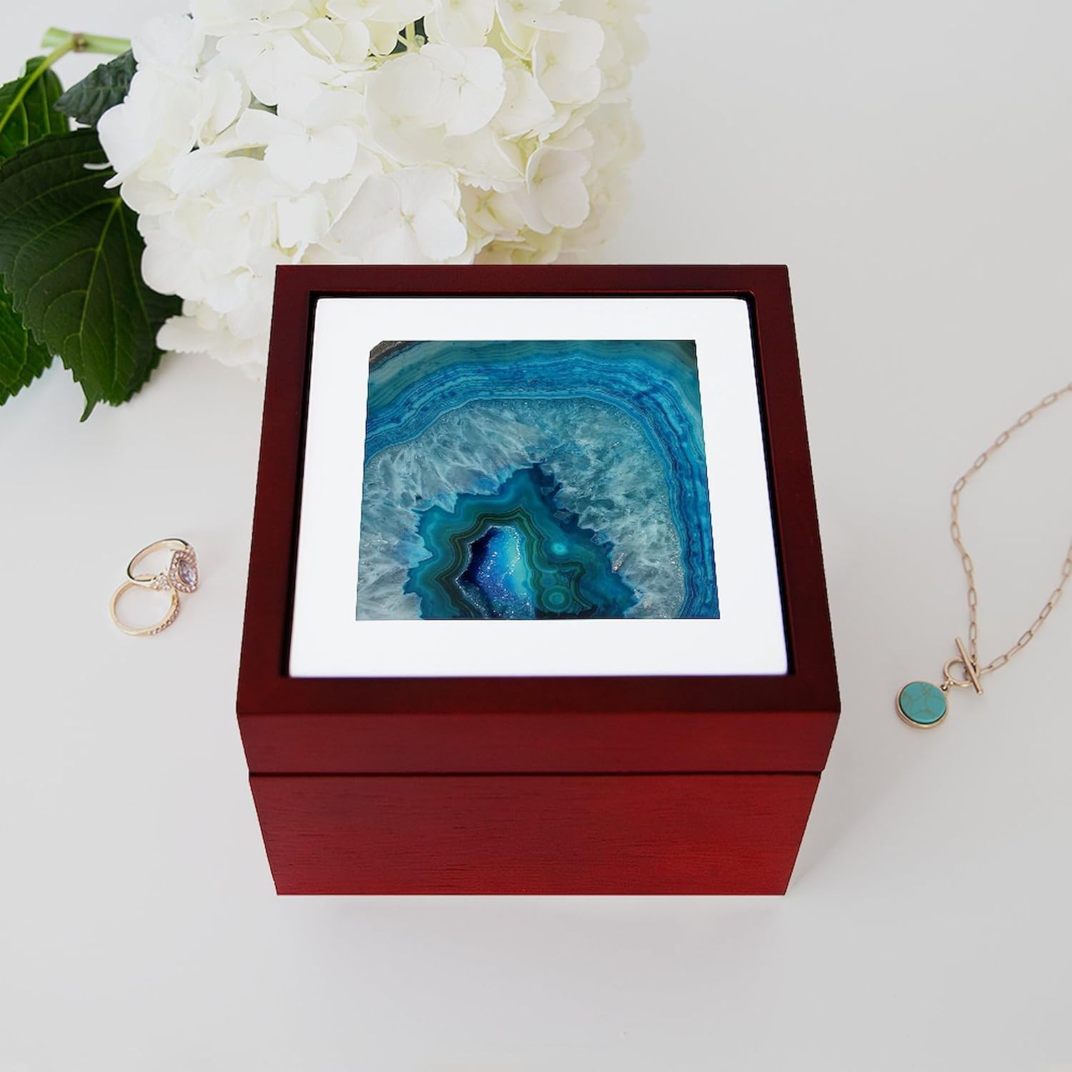 CafePress Blue Geode Quartz Crystal Druse Druzy Memory Keepsake Jewelry Box, 5"x5"x3.75"