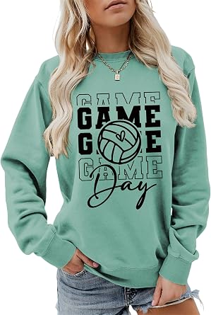 Game Day Sweatshirt Women Volleyball Mom Shirt Graphic Sweater Long Sleeve Pullover Crewneck Tops