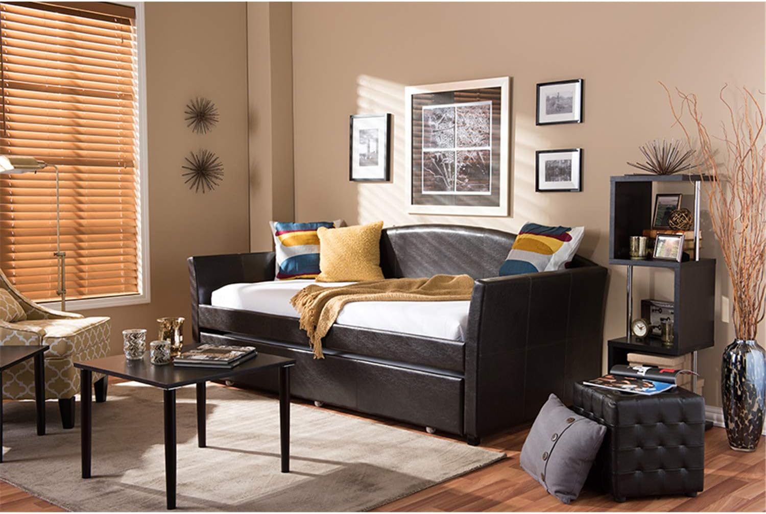 Baxton Studio London Faux Leather Twin Daybed with Trundle in Brown