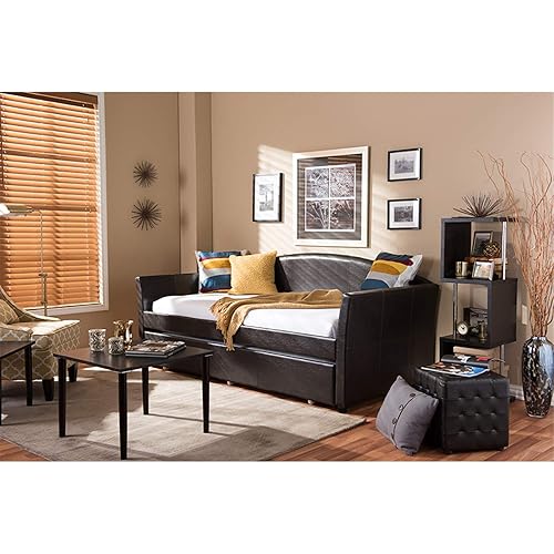 Baxton Studio London Faux Leather Twin Daybed with Trundle in Brown