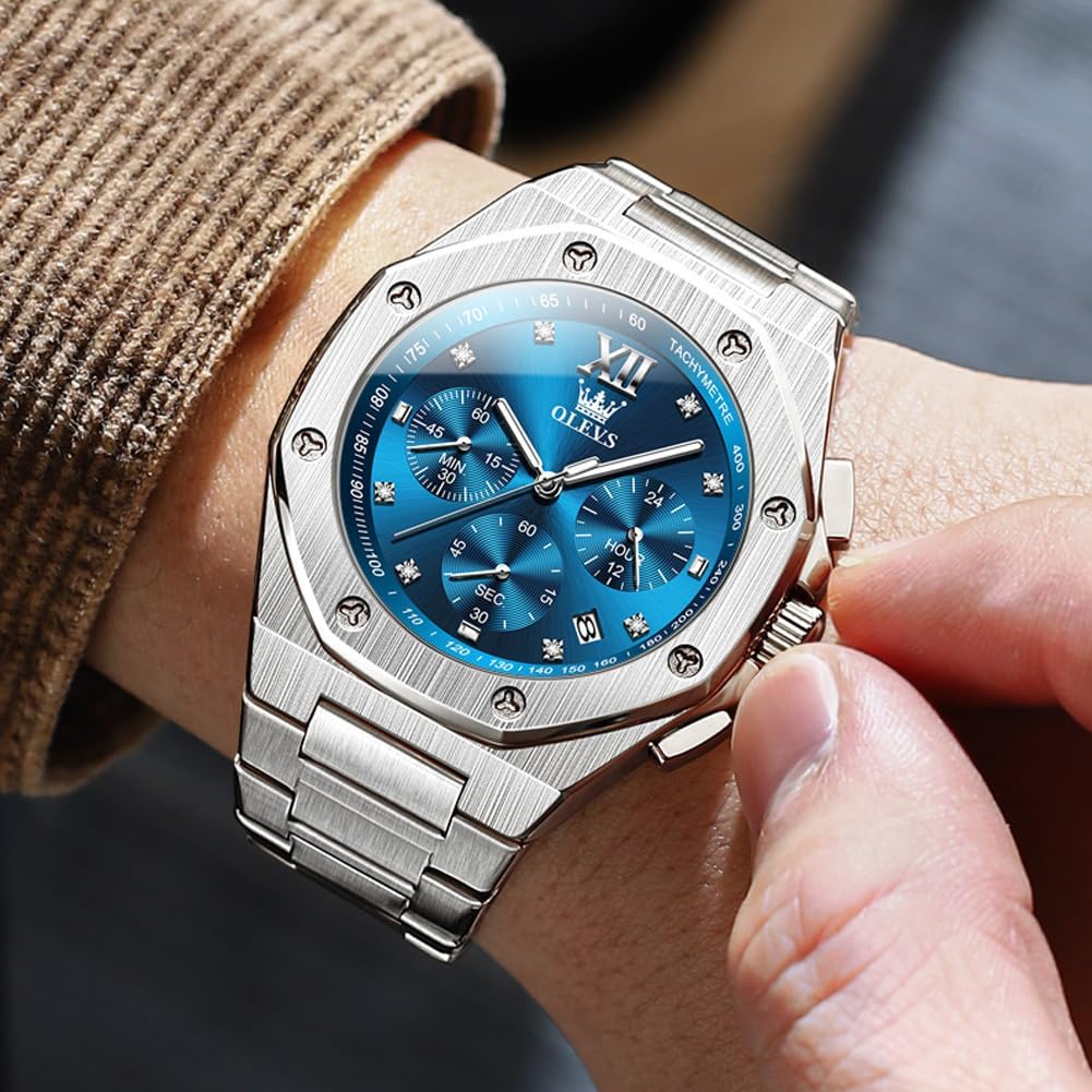 OLEVS Watch for Men Business Diamond Easy Read Men's Wristwatches Analog Luxury Date Stainless Steel Waterproof Luminous Dress Mens Watches