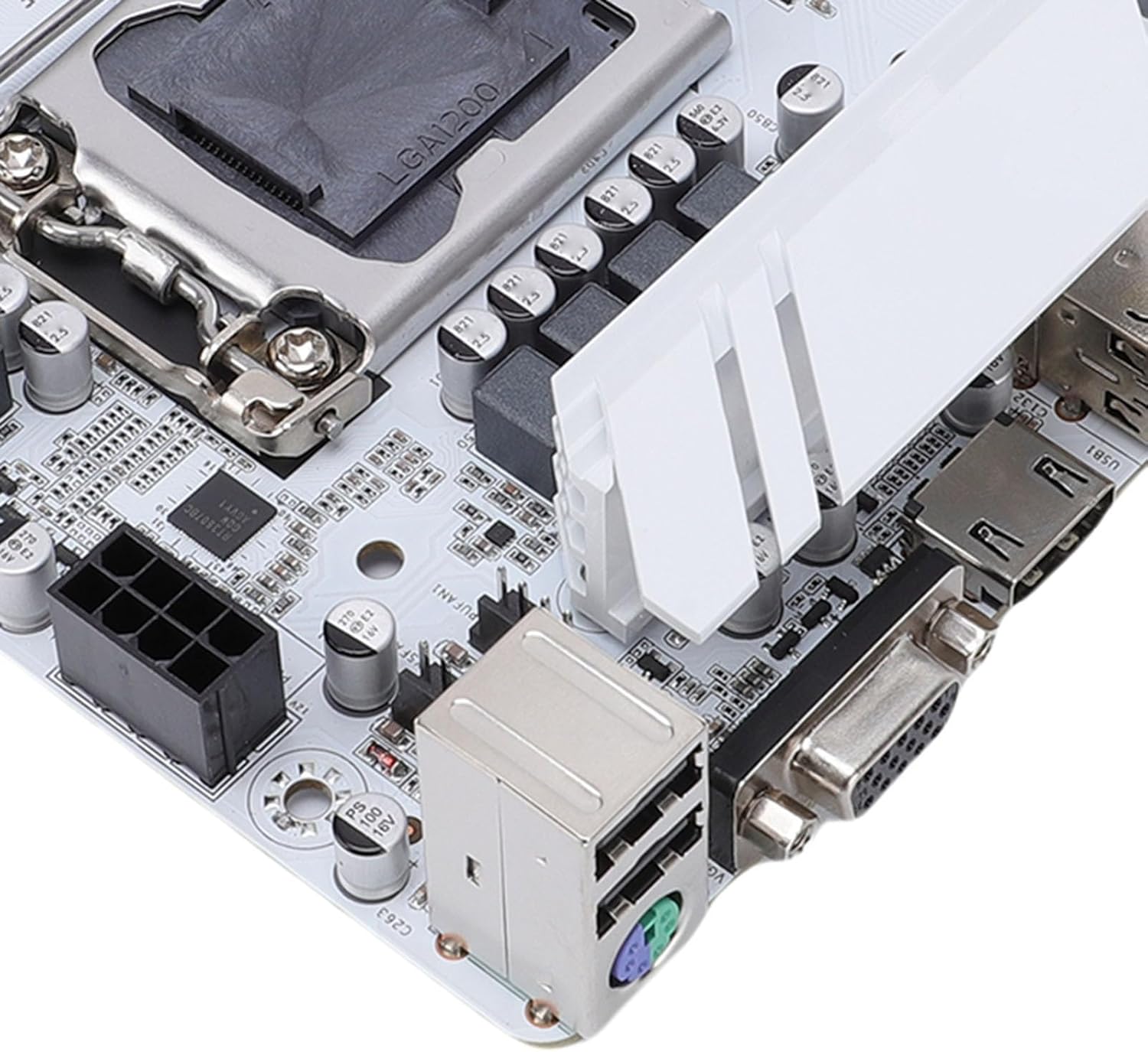 Close-up of ciciglow H510 ITX Motherboard I/O ports including USB and audio jacks