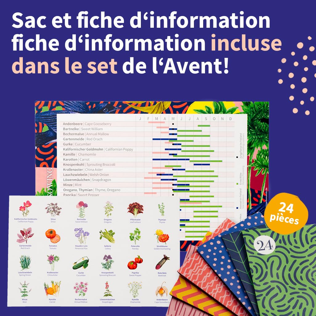 Calendrier De L’Avent De Graines Bio - 24 Sachets De Fleurs Sauvages - Pour Jardinage Et Biodiversité
