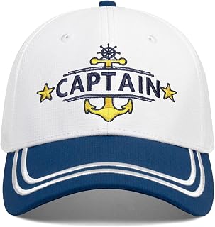 Captain and First Mate Hat for Men Women, Cool Gifts for Boat Owners or Costume, White/Blue