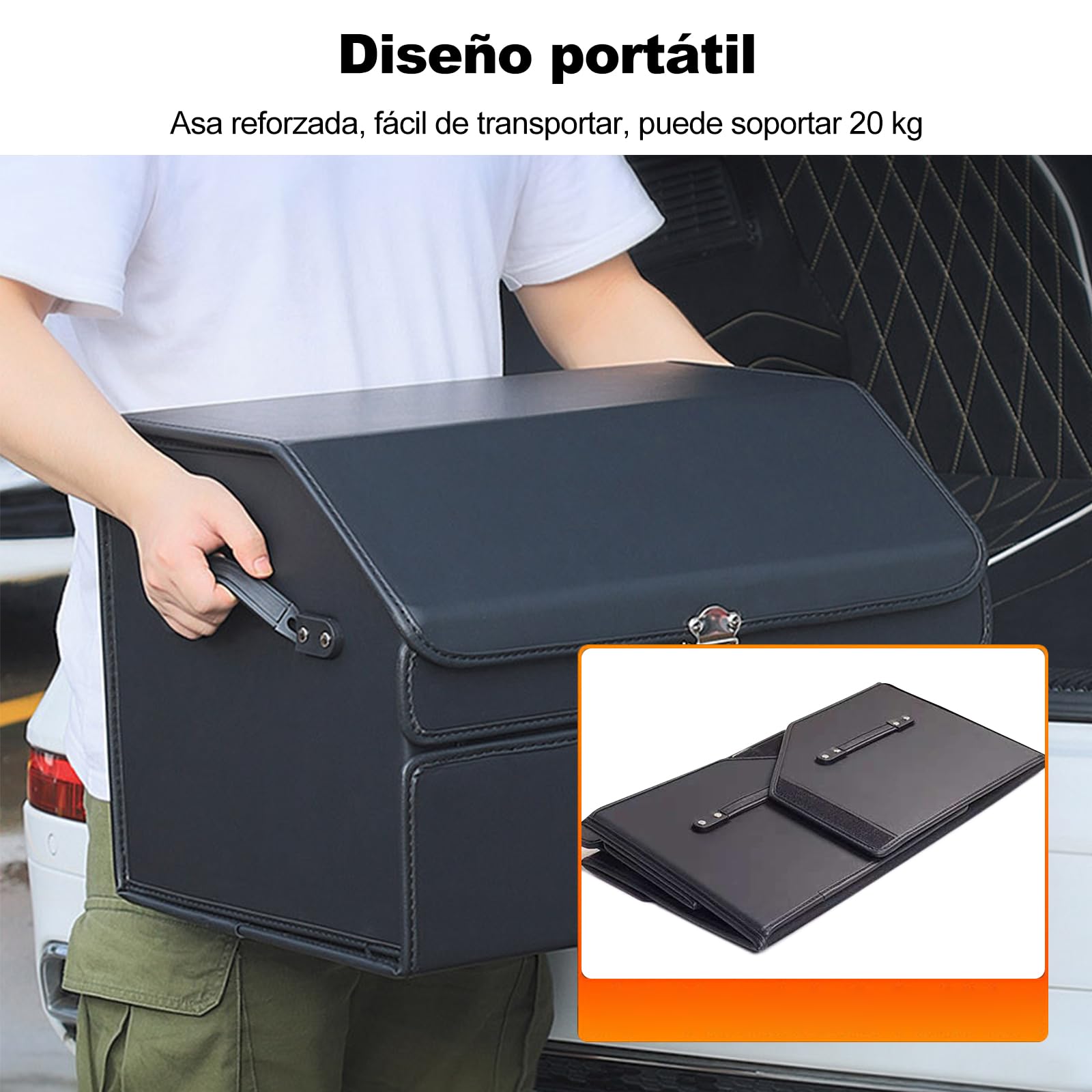 Ergocar Organizador de Maletero, Doble Capa Plegable para Almacenamiento, Cuero de PU Con Tapa, Impermeable y Duradero para Coches y SUV