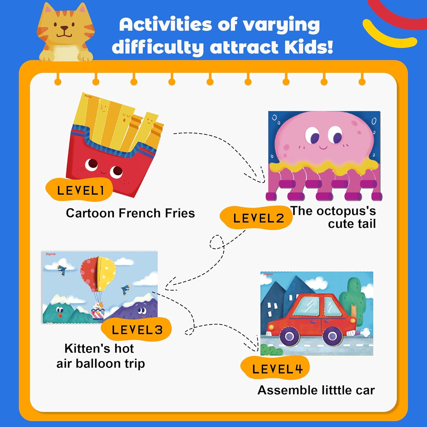 Toddler Scissor Skills Activity Book, 4 Progressive Levels to Learn Cutting for Kids Ages 3-6, 27 Fun Crafts with Child-Safe Scissors, Develop Fine Motor Skills, Ideal Christmas Gift & Arts and Crafts - Image 6