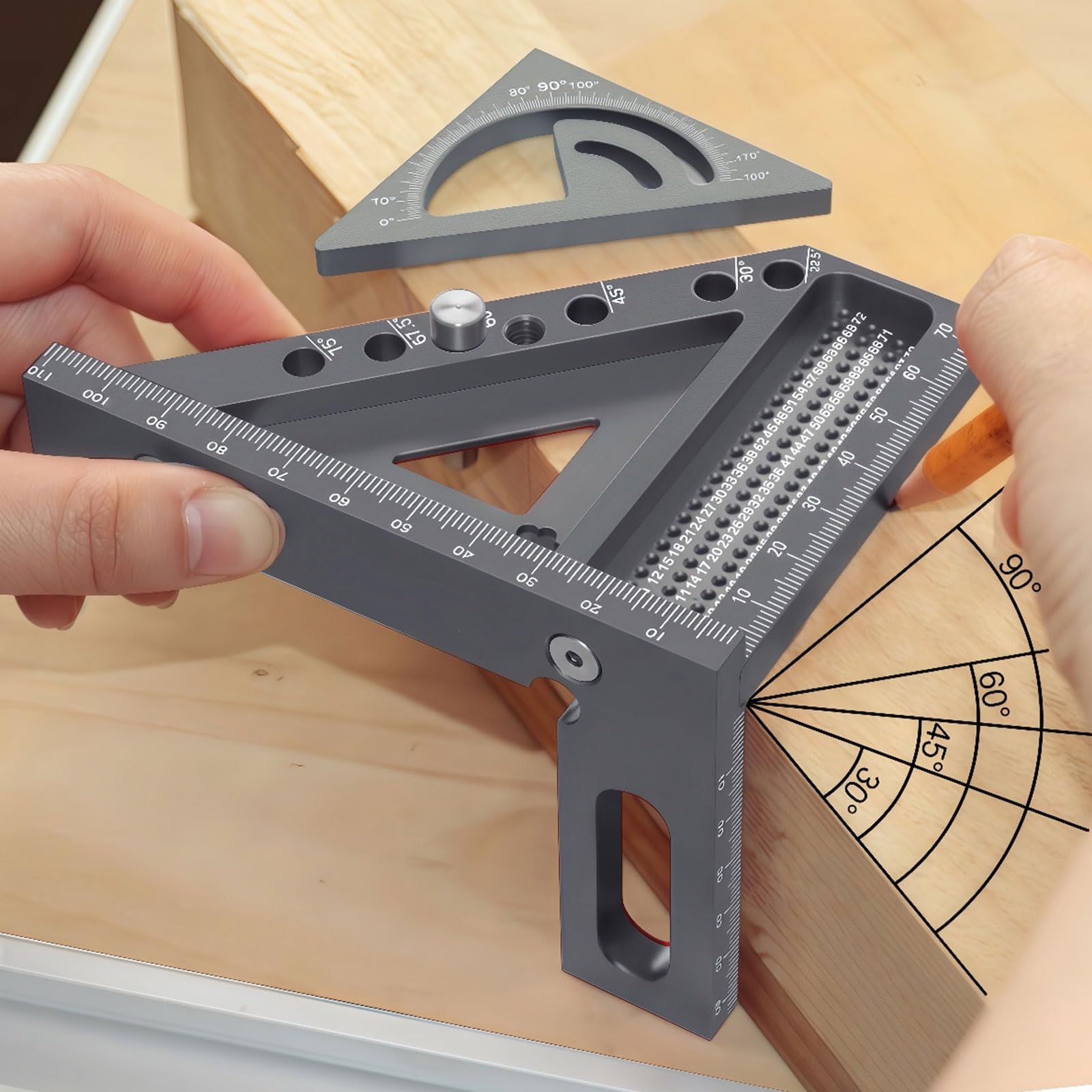 Juego de cuadrados combinados de aluminio de grado aeronáutico adecuado para carpintería, ángulos precisos y medidas de bordes rectos, regla de ángulos de doble propósito con borde recto