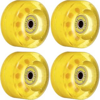 PATIKIL 32 x 58mm Roller Skate Wheels with Bearings, 4 Pack 82A Quad Skate Replacement for Double Row Skate Skateboard Indoor or Outdoor, Shine Yellow