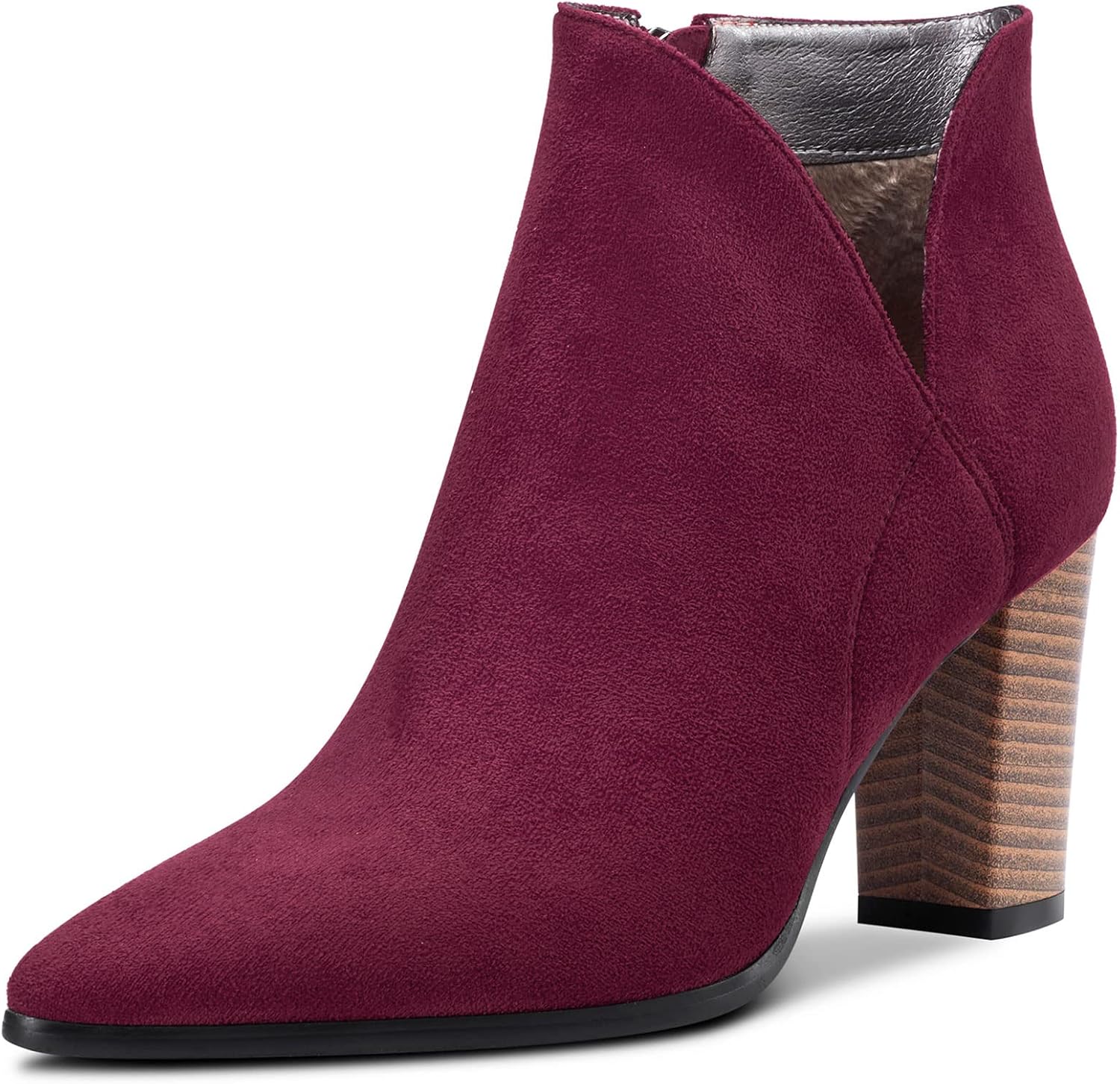 DearOnly Womens Short Bootie Ankle Boots Pointed Toe Block Chunky High Heel Suede Dress Shoes Vintage Classic Zipper 3 Inch