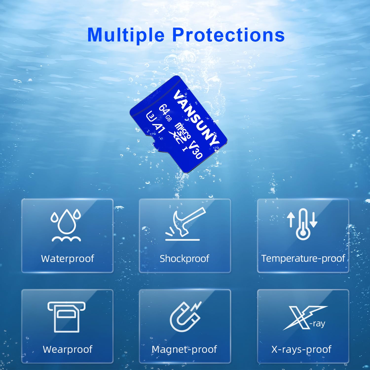 Carte SD 64Go, Lot de 2 Vansuny Carte Micro SD 64Go + Adaptateur SD, 64 Go Micro SD Vitesse de Lecture Allant jusqu'à 90 Mo/s (A1, U3, C10, V30, Lot de 2 Carte SD 64 Go+ 1 Adaptateur)