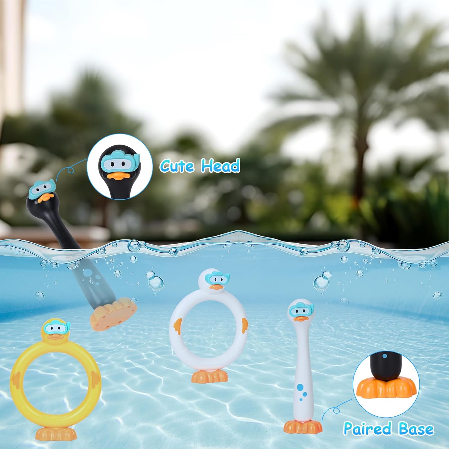 3PCS Swimming Duck Pool Diving Toys Sticks Underwater Summer Pool Sinking Toys for Kids Ages 3-12 Pool Game Dive Swim Stick for Boys and Girls