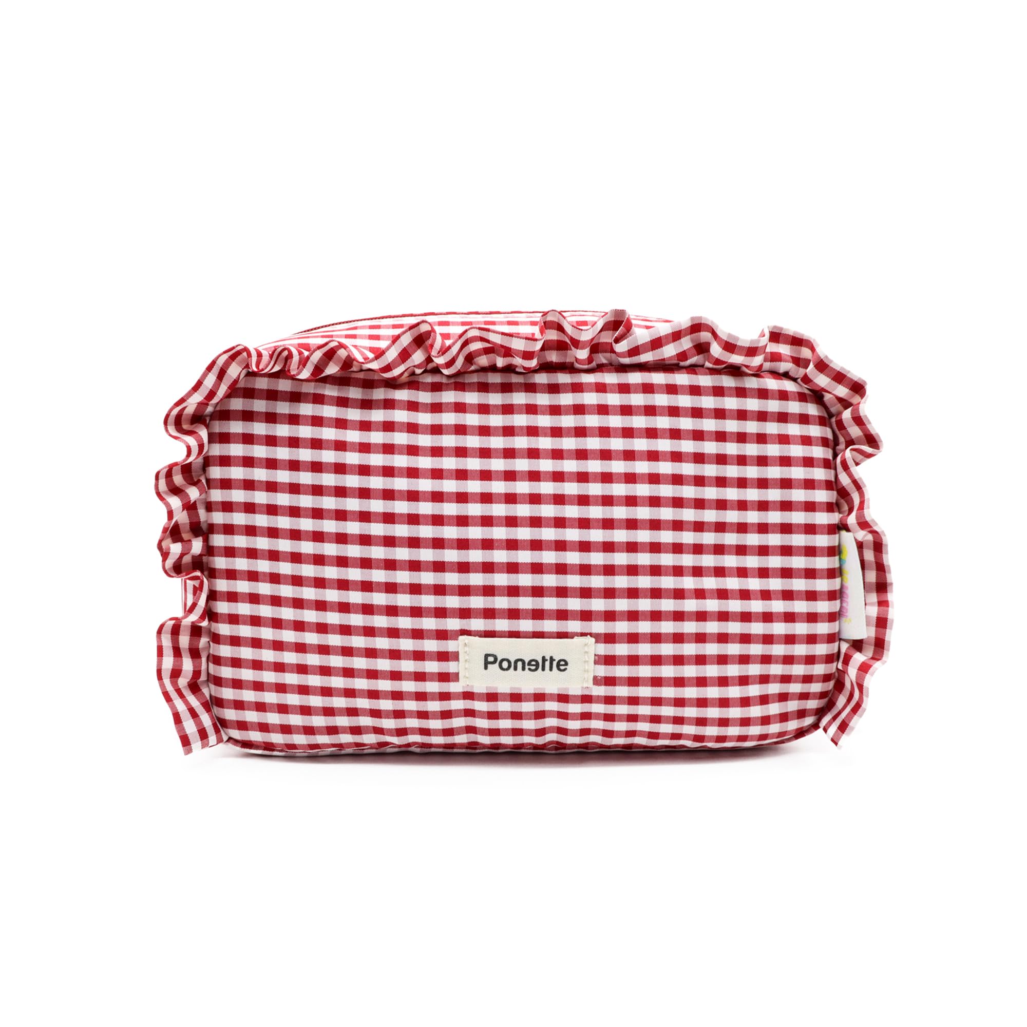 PONETTE - Neceser Mujer A Lo Loco, Vichy Cuadro Rojo, Chica, Estilo, Divertido, Juvenil, Bolsa de Aseo, Viaje, Tocador, Estuche, Marca Española