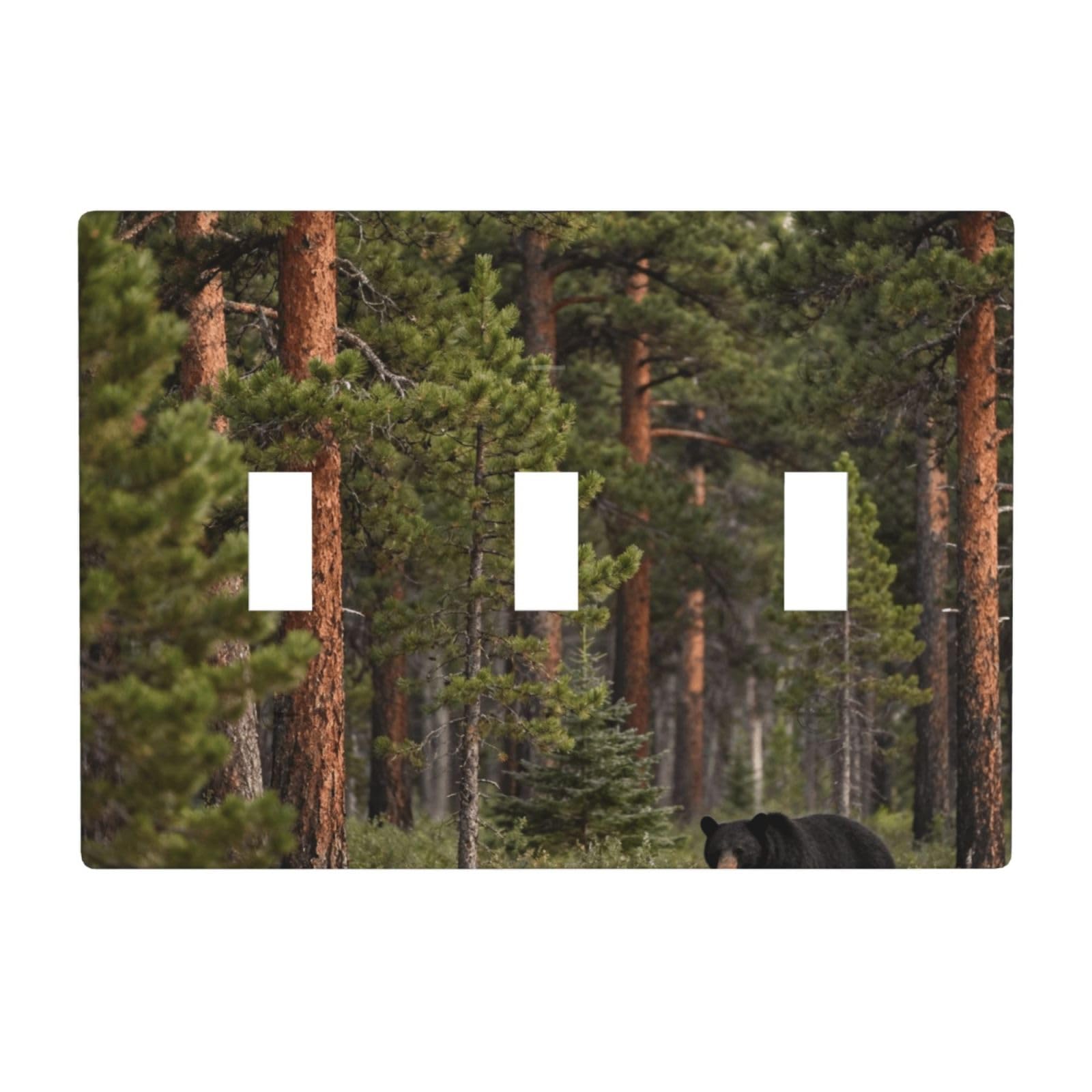 Black Bear Pattern 3 Gang Switch Plate Cover-Unbreakable Polycarbonate Wall Plate, Heat Resistant Toggle Switch Decor for Home