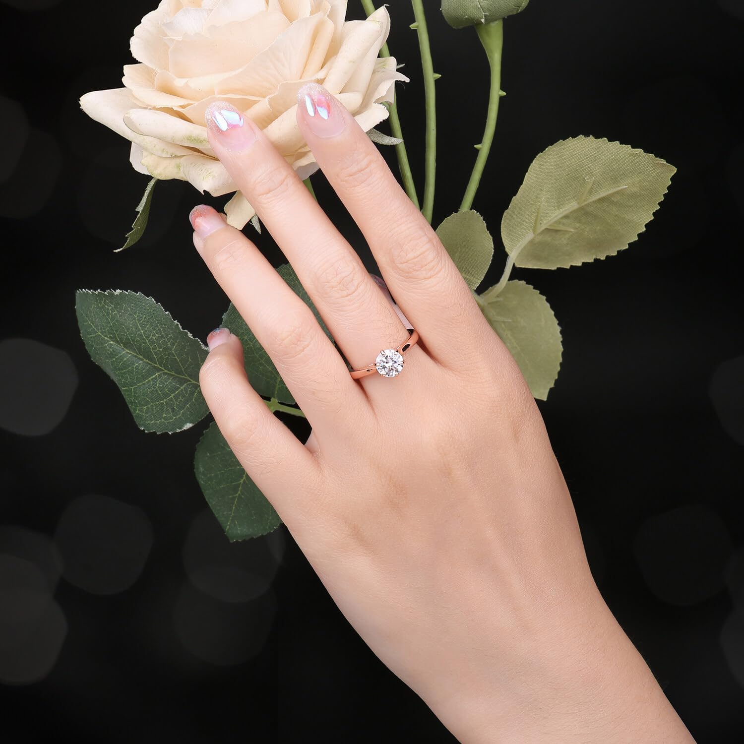 JewelryPalace Classic 0.5-2ct Round Cut Moissanite Solitaire Engagement Rings for Women, 14K White Yellow Rose Gold Plated 925 Sterling Silver Promise Ring, Simulated Diamond Anniversary Rings D-F VVS - Image 5