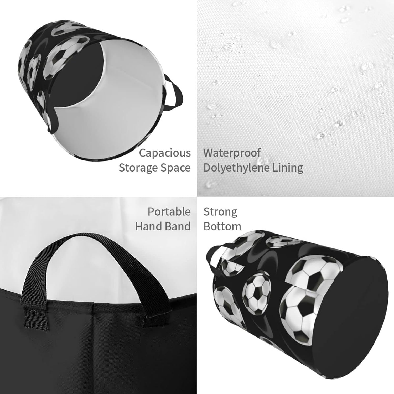 Soccer Black Folding Baskets Circular Laundry Basket Freestanding Laundry Basket Dirty Laundry Basket Clutter Storage Bag.