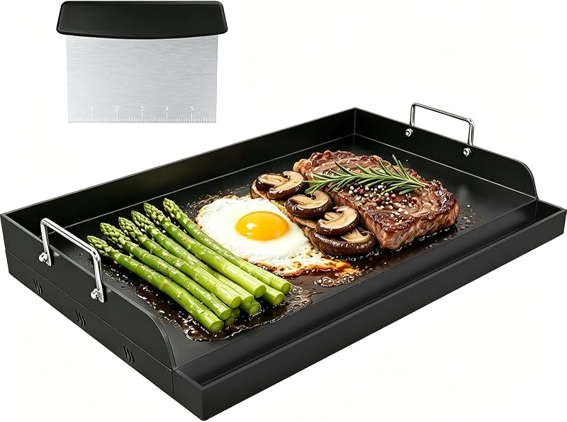 Cast Iron Griddle 25＂×16＂,Nonstick Griddle for Gas Grill with Groove | Universal, Muti-Purpose, Pre-Seasoned, Upgrated, for Camping, Tailgating, Paties