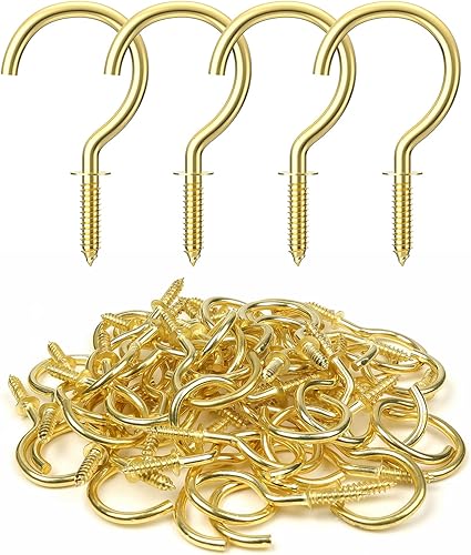 Miniatura 34 de RELBRO Ganchos de tornillo, ganchos de metal de 1-1/4 pulgadas para tazas, bronce, 50