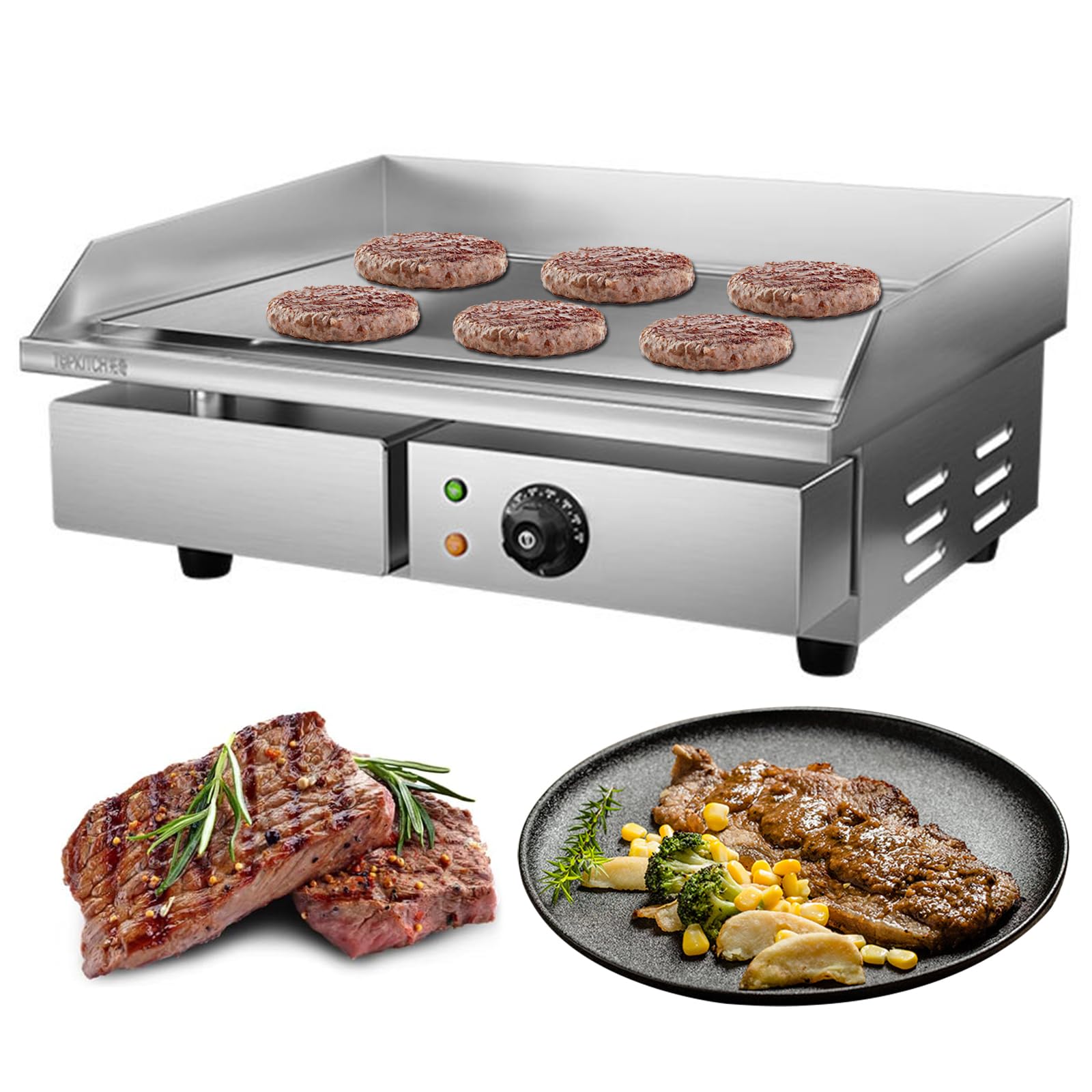 Plancha Cocina Eléctrica Profesional Plancha Barbacoa Acero Inoxidable 54,5 X 35 Cm Plancha Cocina Electrica con Bandeja Recoge Grasa, Antisalpicaduras Temperatura 50-300°C
