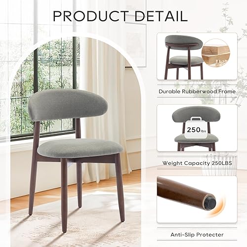 Miniatura 5 de COLAMY Juego de 2 sillas de comedor de madera, sillas laterales de cocina modernas tapizadas en tela, silla de comedor de granja con reposapiés,