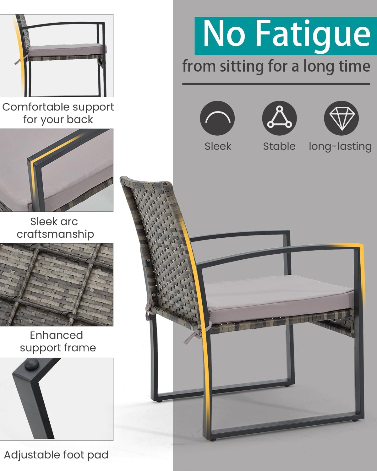 Bezseller 3-Piece Patio Furniture Set for 2, Small Balcony Outdoor Bistro Set with Cushioned Chairs & Coffee Table, Easy Assembly, Weather-Resistant for Apartment, Porch, Backyard