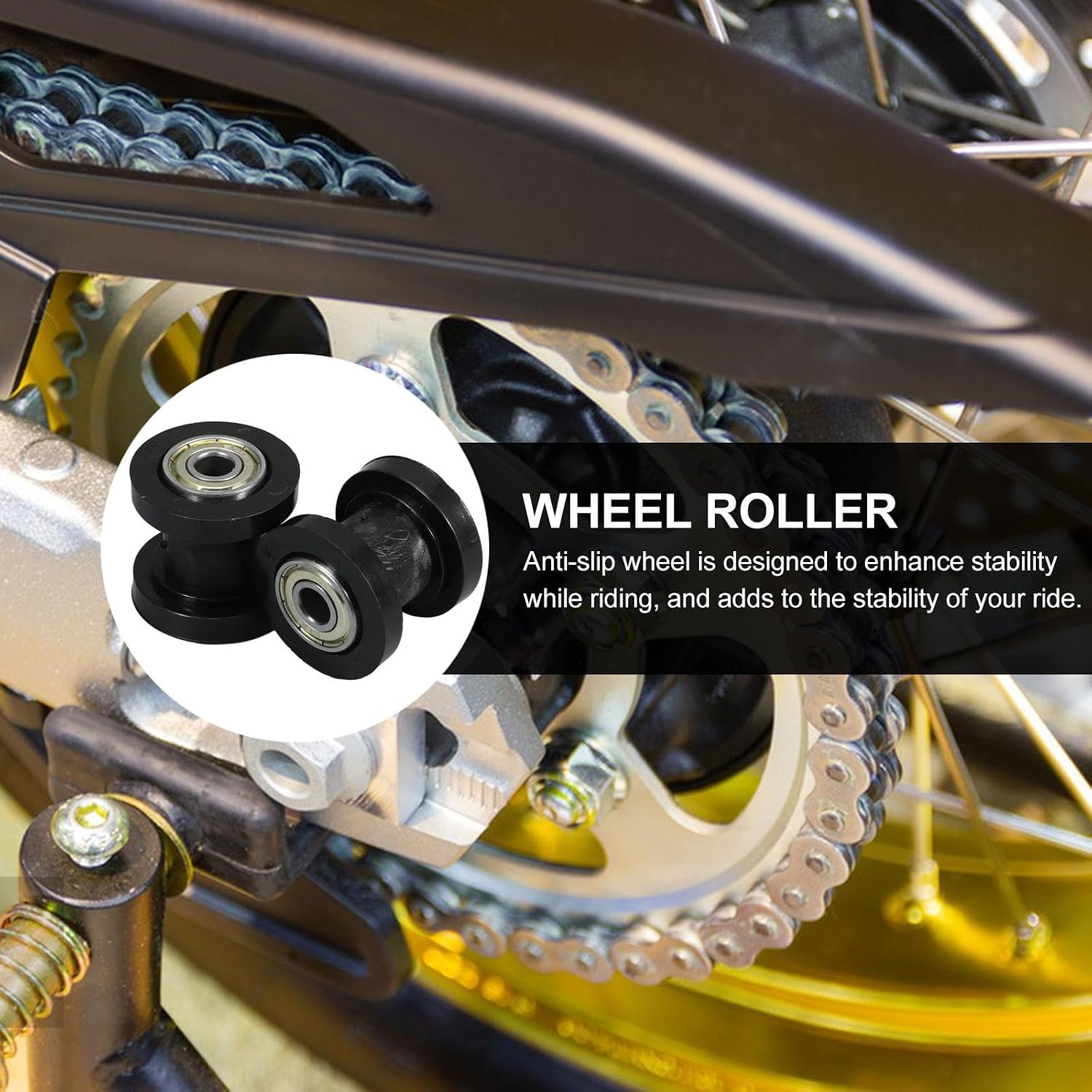 2pcs Motorcycle Chain Guiding Roller Replacement with Shock Absorption and Improved Stability Black Plastic and Bearing Steel Chain Tensioner Rollers