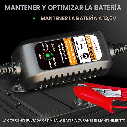 Miniatura 5 de MOTOPOWER MP00205A Cargador de batería automático de 12V 800mA, mantenedor, cargador de goteo y desulfatador