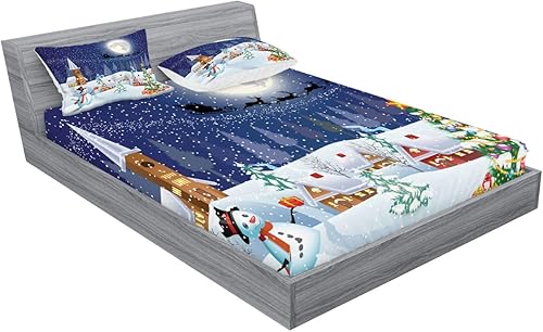 Miniatura 456 de Ambesonne Juego de sábanas bajeras y fundas de almohada con diseño de gato durmiendo en luna creciente, estrellas, sueños nocturnos, juego de ropa