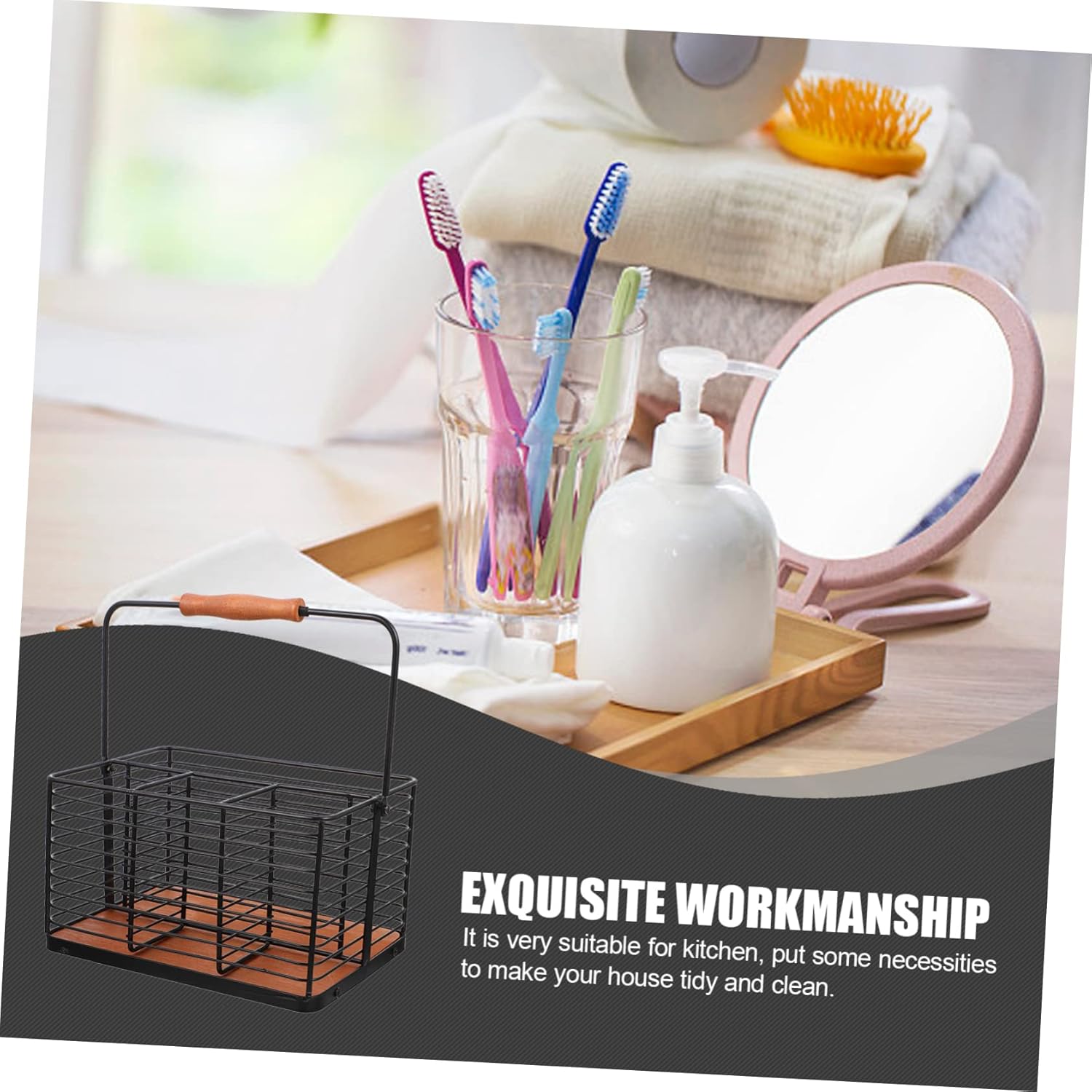 ABOOFAN Multi Purpose Storage Rack Iron Countertop Organizer with Handle for Kitchen and Bathroom Home Storage Holder for Clutter Spaces