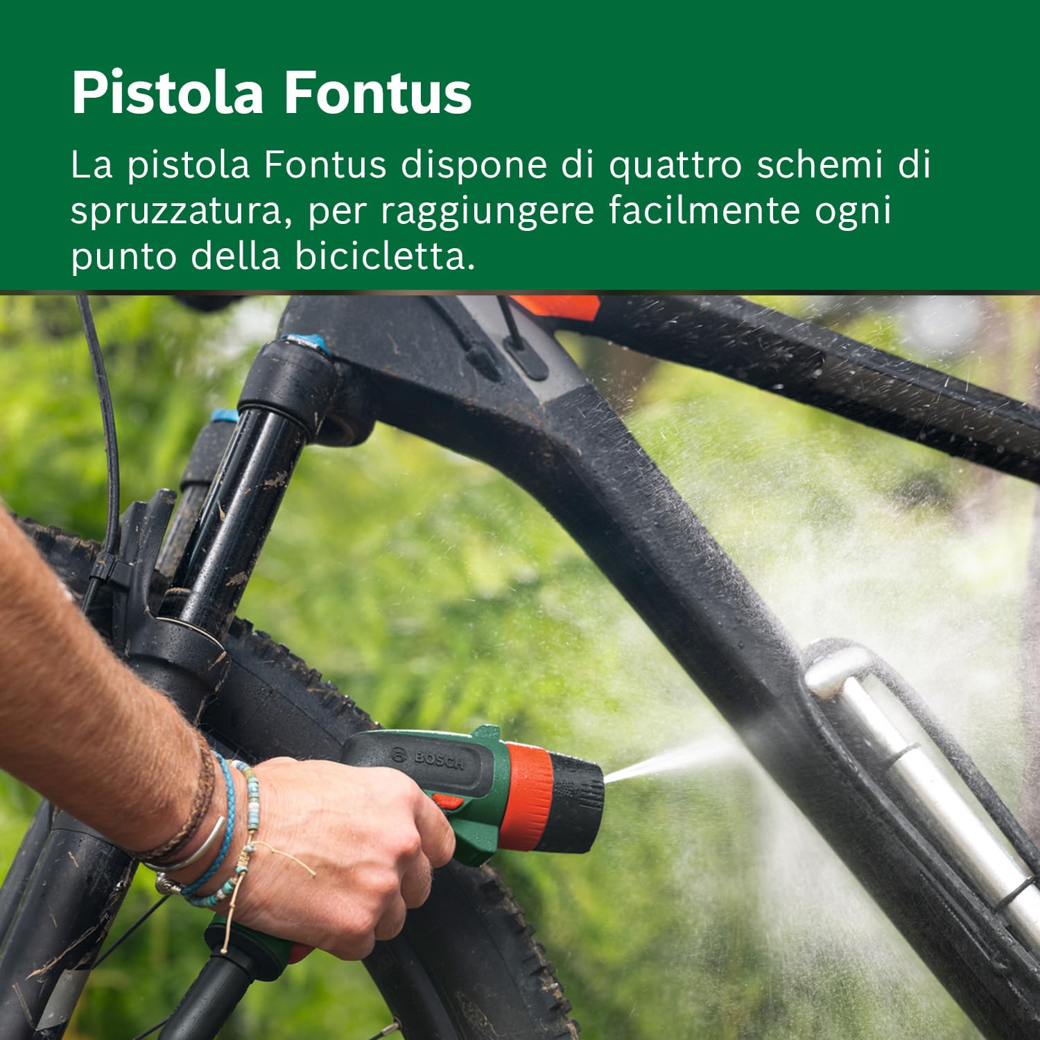 Bosch Idropulitrice a batteria portatile Fontus 18V-6 per bici (serbatoio dell'acqua da 6 L, 8 impostazioni di pressione, vano per tubo e pistola, con 1 batteria da 2,0 Ah 18V, caricatore)