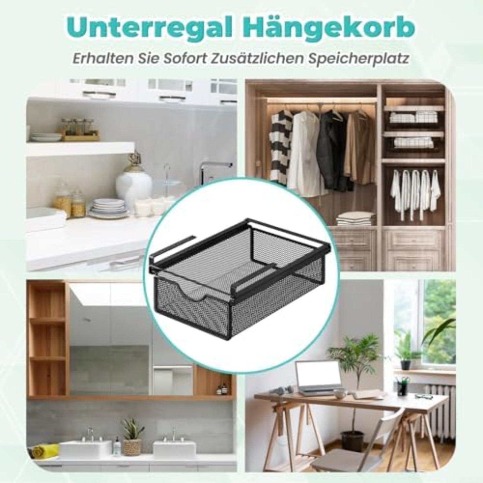 Ausziehbarer Korb unter dem Regal, hängende Schublade mit Stahlrahmen für Schlafzimmer-Organisation, entworfen, um den Platz im Schrank zu maximieren und Gegenstände sichtbar zu halten