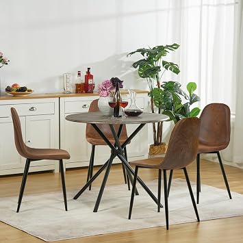 Homy Casa Dining Set for 4, Modern Round Top Table & Modern Mid-Century Style Side Chairs for Kitchen, Dining Room, Living Room, Apartment, 4 Chairs and 1 Table, Brown